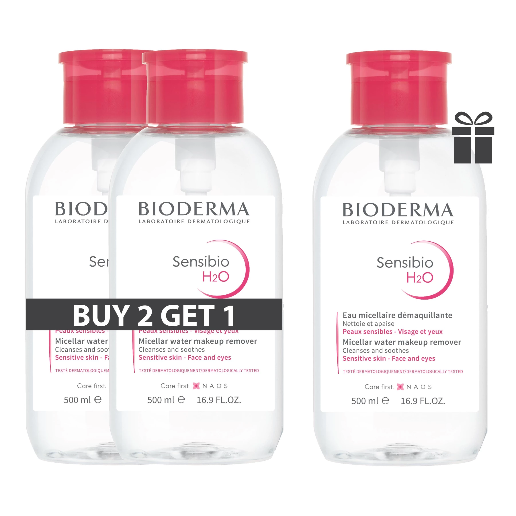 BIODERMA SENSIBIO H2O 500 ML -PUMP - BUY 2 GET 1 FREE