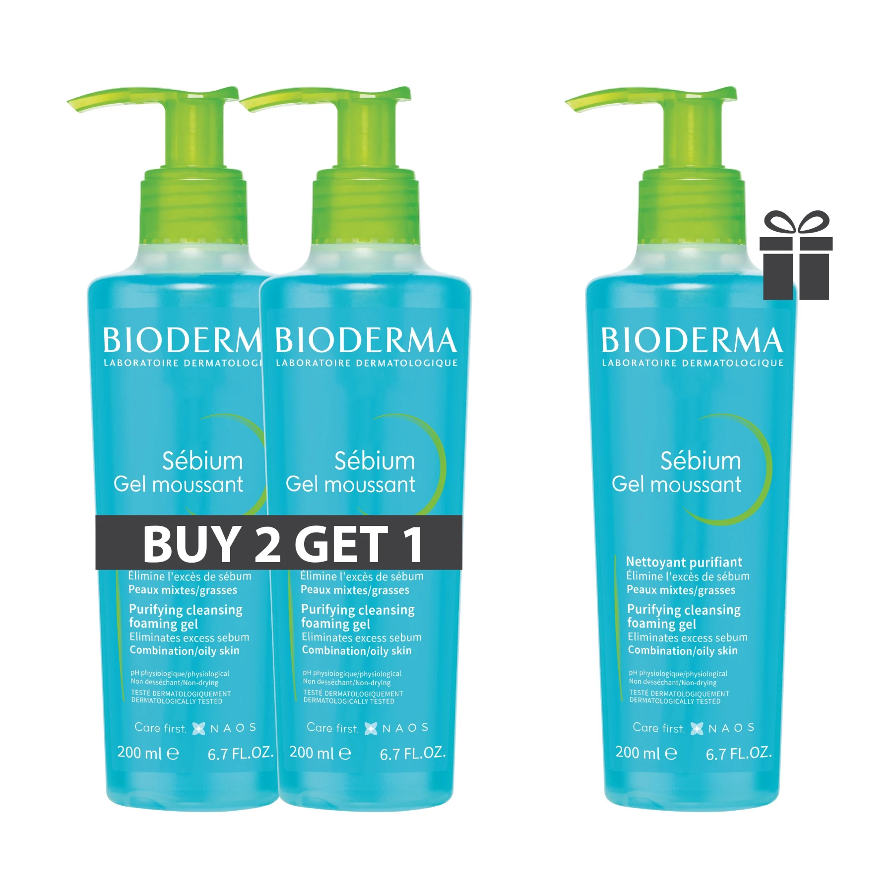 BIODERMA SEBIUM GEL MOUSSANT 200ML BUY 2 GET 1 FREE
