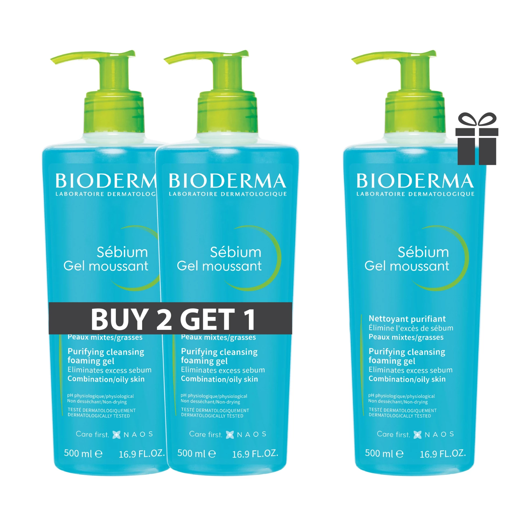 BIODERMA SEBIUM GEL MOUSSANT 500 ML - BUY 2 GET 1 FREE