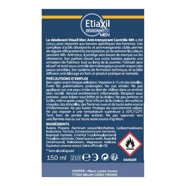 ETIAXIL MEN ANTI-TRANSPIRANT 48H CONTROLE AÉROSOL 150ML